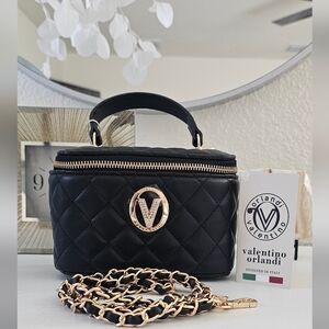 NWT Valentino Orlandi Black Quilted Vegan Leather Mini Vanity Crossbody